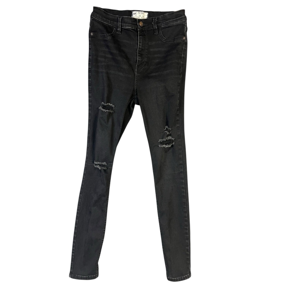 Free People Jeans Size W29 Black Denim Distressed Skinny‎ Ankle Mid Rise Edgy
